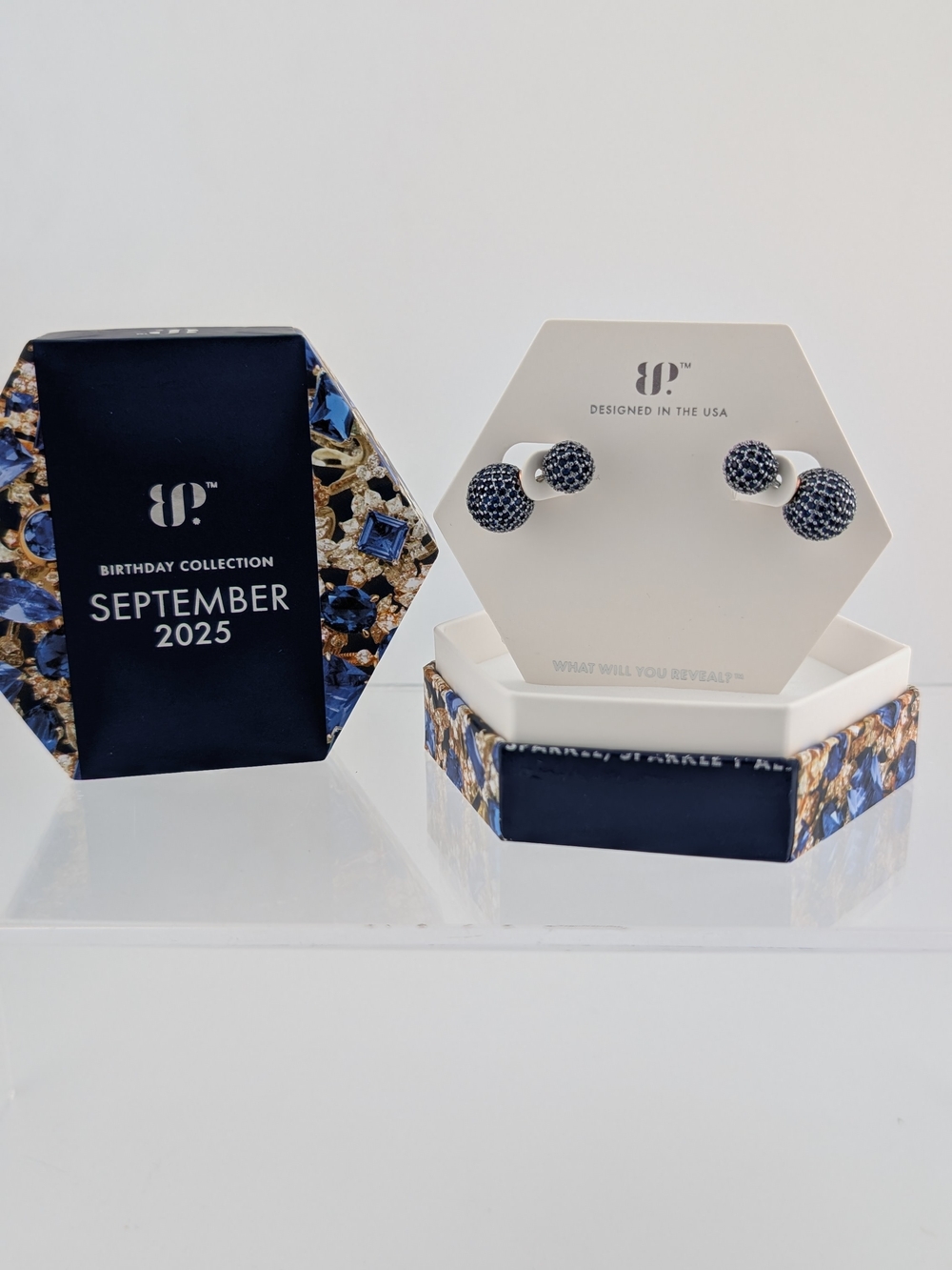September Birthstone Double-Sided Navy Crystal Stud Earrings - Designed by BP